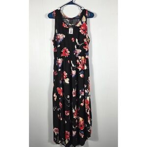 Lildy Black Floral Round Hem Maxi Dress LXL Sleeveless Women's